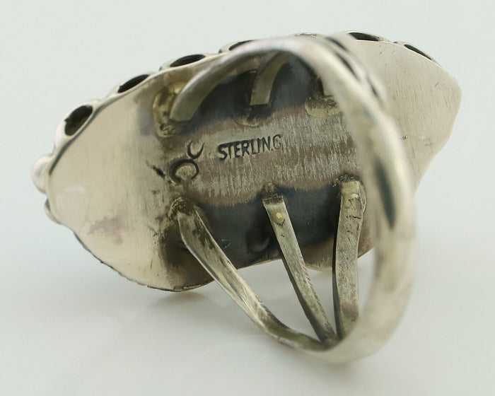 Navajo Ring 925 Silver Sleeping Beauty Turquoise Artist Signed SC C.80's