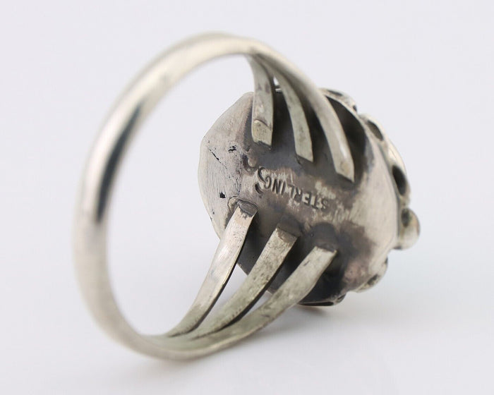Navajo Ring 925 Silver Sleeping Beauty Turquoise Artist Signed SC C.80's