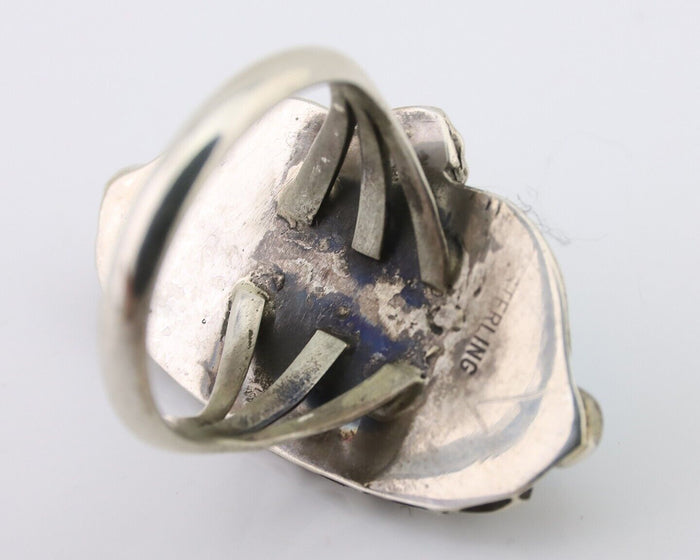 Navajo Ring 925 Silver Sleeping Beauty Turquoise Artist Signed SC C.80's