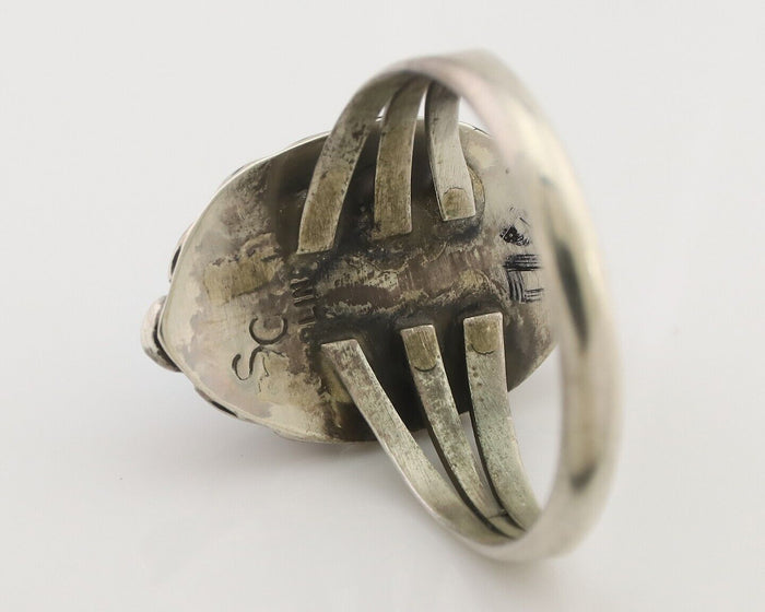 Navajo Ring 925 Silver Sleeping Beauty Turquoise Artist Signed SC C.80's