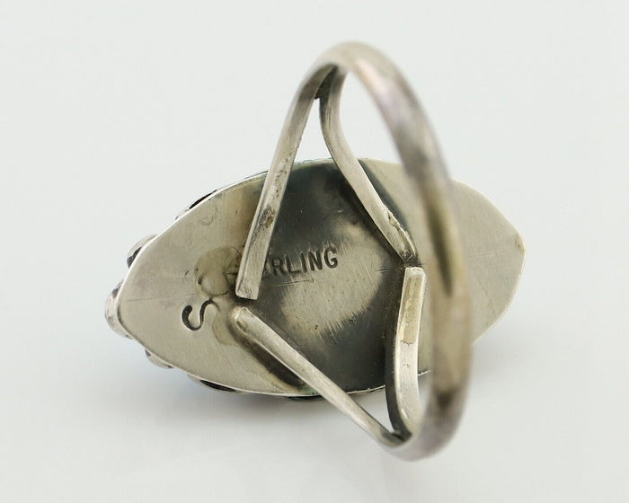 Navajo Ring 925 Silver Sleeping Beauty Turquoise Artist Signed SC C.80's