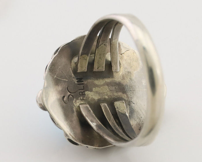 Navajo Ring 925 Silver Sleeping Beauty Turquoise Artist Signed SC C.80's