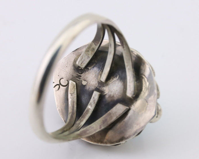 Navajo Ring 925 Silver Sleeping Beauty Turquoise Artist Signed SC C.80's