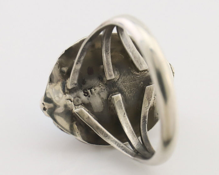 Navajo Ring 925 Silver Sleeping Beauty Turquoise Artist Signed SC C.80's