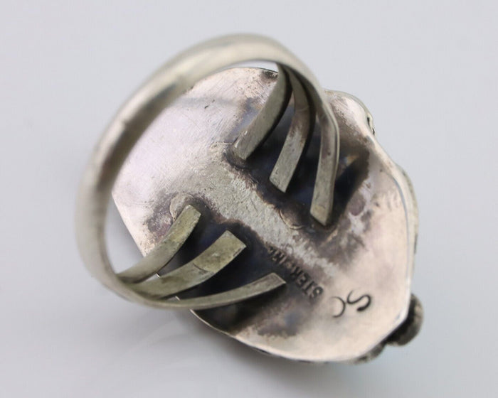 Navajo Ring 925 Silver Sleeping Beauty Turquoise Artist Signed SC C.80's