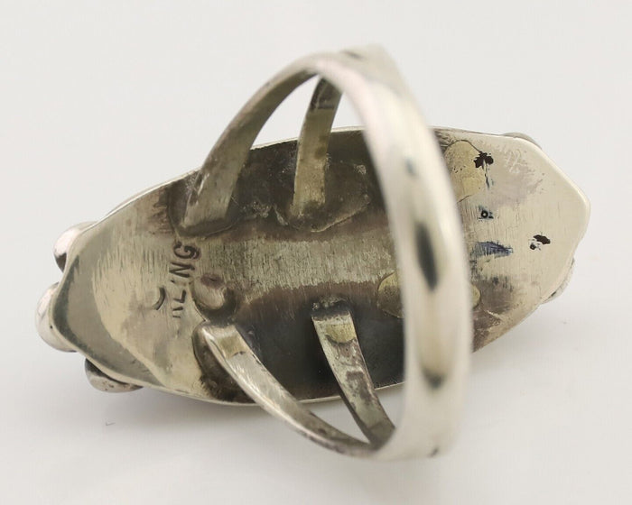 Navajo Ring 925 Silver Sleeping Beauty Turquoise Artist Signed SC C.80's