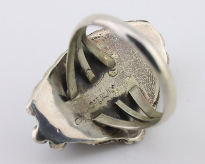 Navajo Ring 925 Silver Sleeping Beauty Turquoise Artist Signed SC C.80's