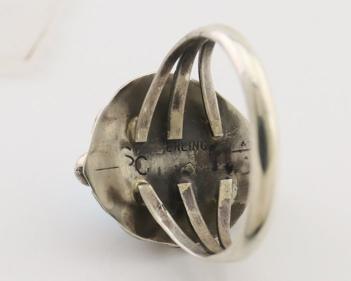 Navajo Ring 925 Silver Sleeping Beauty Turquoise Artist Signed SC C.80's