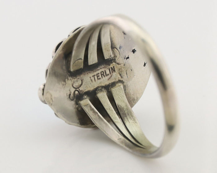 Navajo Ring 925 Silver Sleeping Beauty Turquoise Artist Signed SC C.80's