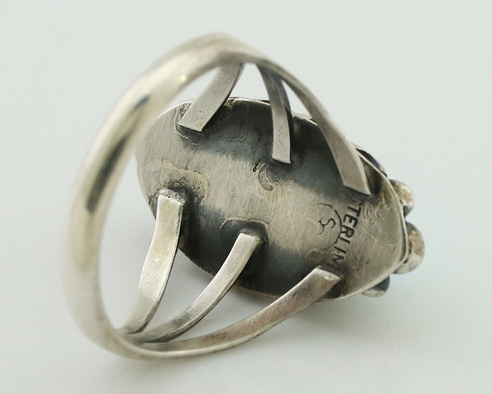Navajo Ring 925 Silver Sleeping Beauty Turquoise Artist Signed SC C.80's