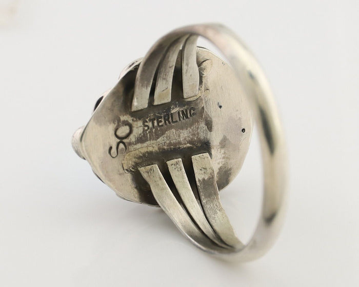 Navajo Ring 925 Silver Sleeping Beauty Turquoise Artist Signed SC C.80's