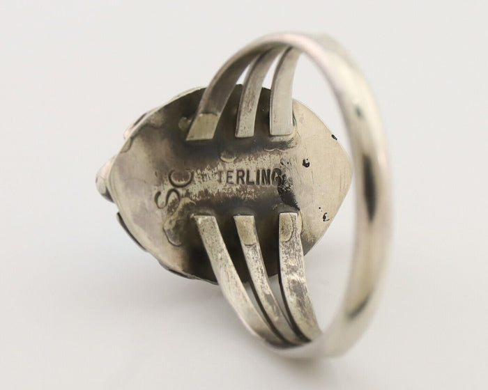 Navajo Ring 925 Silver Sleeping Beauty Turquoise Artist Signed SC C.80's