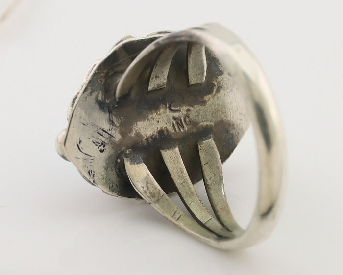 Navajo Ring 925 Silver Sleeping Beauty Turquoise Artist Signed SC C.80's