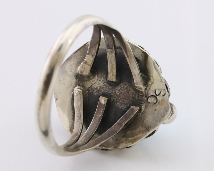 Navajo Ring 925 Silver Sleeping Beauty Turquoise Artist Signed SC C.80's