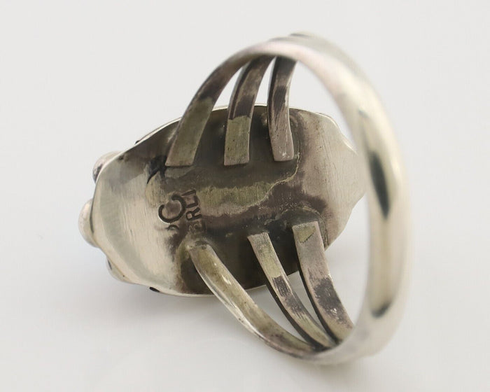 Navajo Ring 925 Silver Sleeping Beauty Turquoise Artist Signed SC C.80's