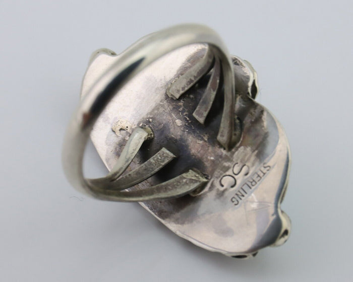Navajo Ring 925 Silver Sleeping Beauty Turquoise Artist Signed SC C.80's