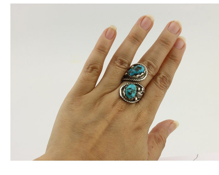 Navajo Ring 925 Silver Sleeping Beauty Turquoise Artist Signed SC C.80's