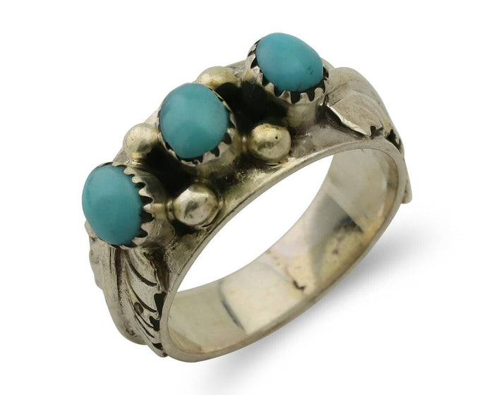 Navajo Ring 925 Silver Sleeping Beauty Turquoise Artist Signed WR C.80's