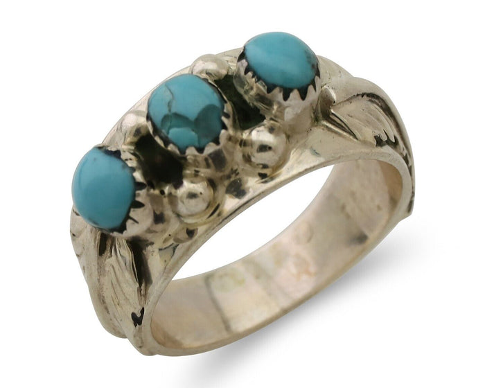 Navajo Ring 925 Silver Sleeping Beauty Turquoise Artist Signed WR C.80's