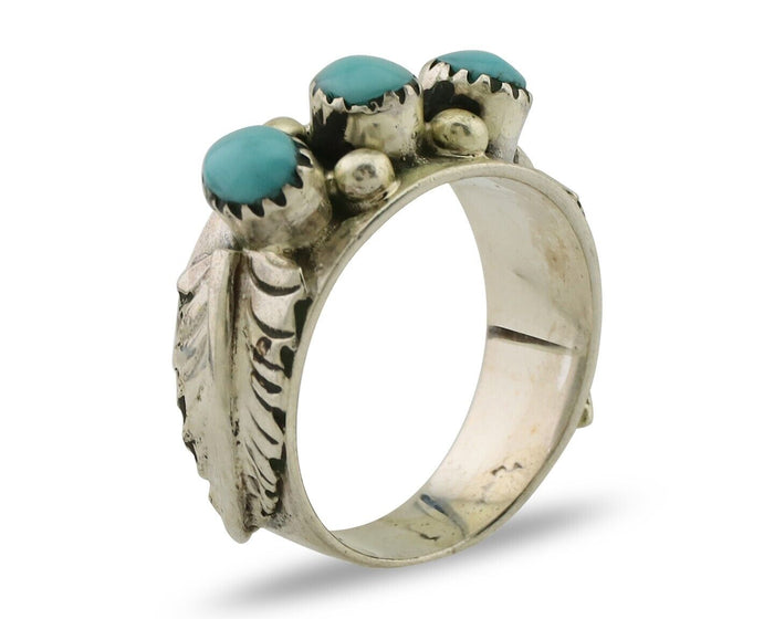 Navajo Ring 925 Silver Sleeping Beauty Turquoise Artist Signed WR C.80's