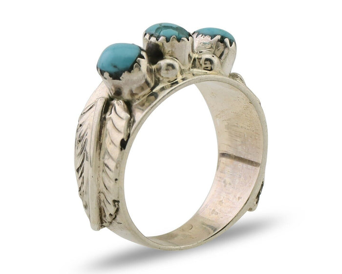 Navajo Ring 925 Silver Sleeping Beauty Turquoise Artist Signed WR C.80's