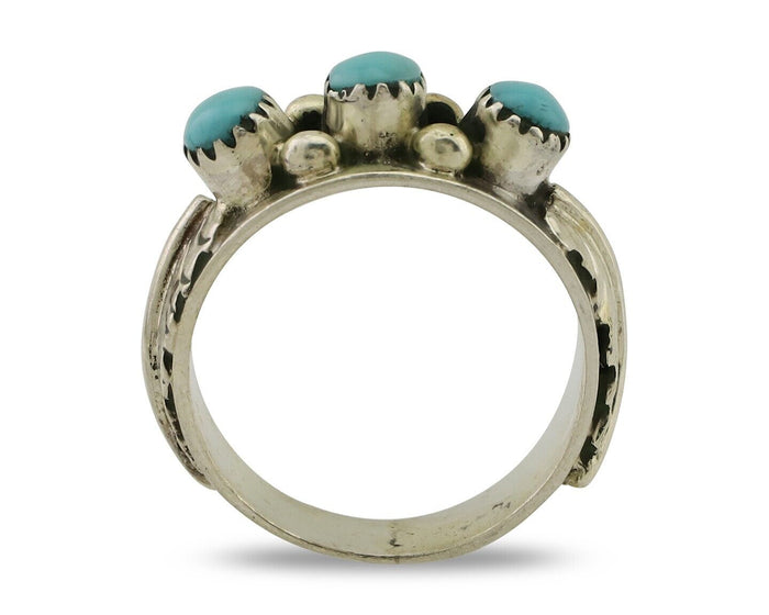 Navajo Ring 925 Silver Sleeping Beauty Turquoise Artist Signed WR C.80's