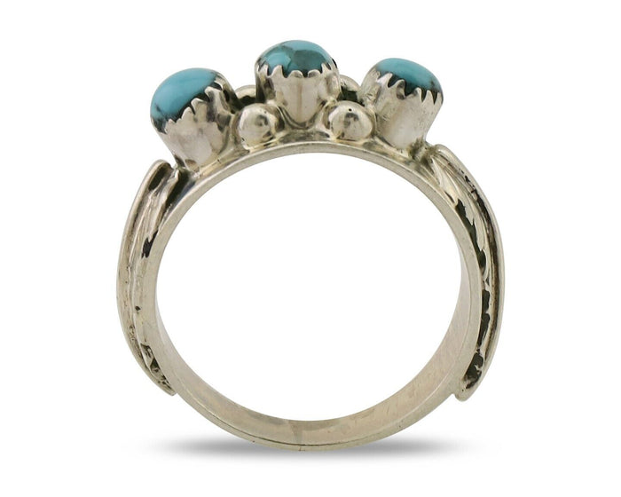 Navajo Ring 925 Silver Sleeping Beauty Turquoise Artist Signed WR C.80's