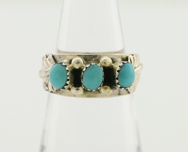 Navajo Ring 925 Silver Sleeping Beauty Turquoise Artist Signed WR C.80's
