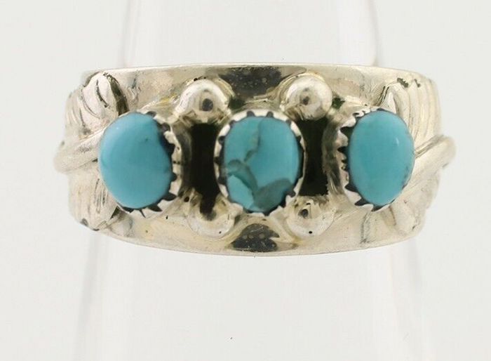 Navajo Ring 925 Silver Sleeping Beauty Turquoise Artist Signed WR C.80's