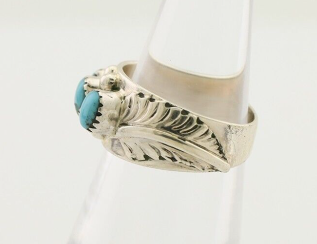 Navajo Ring 925 Silver Sleeping Beauty Turquoise Artist Signed WR C.80's