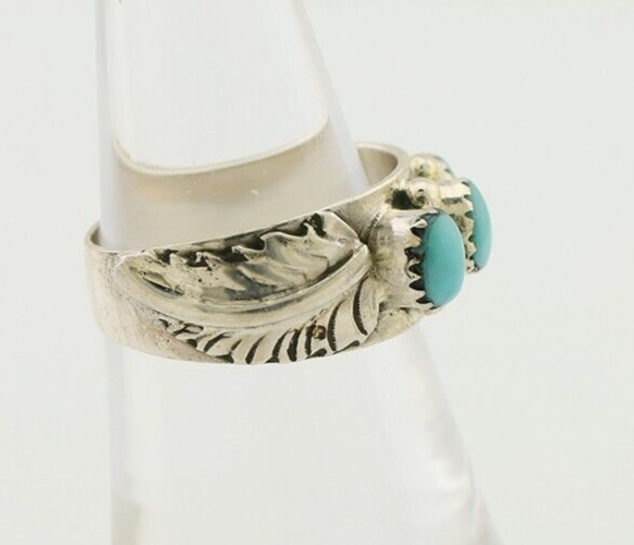 Navajo Ring 925 Silver Sleeping Beauty Turquoise Artist Signed WR C.80's
