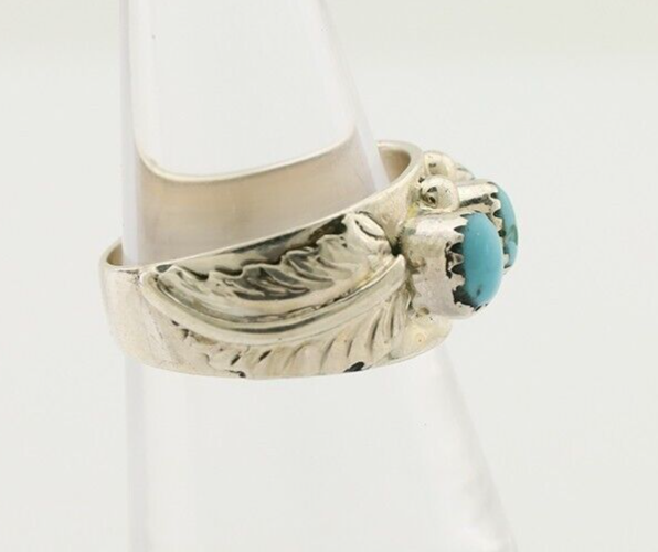 Navajo Ring 925 Silver Sleeping Beauty Turquoise Artist Signed WR C.80's