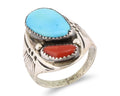 Navajo Ring 925 Silver Sleeping Beauty Turquoise & Coral Native Artist C.80s