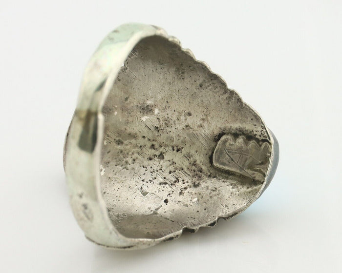 Navajo Ring 925 Silver Sleeping Beauty Turquoise & Coral Native Artist C.80s