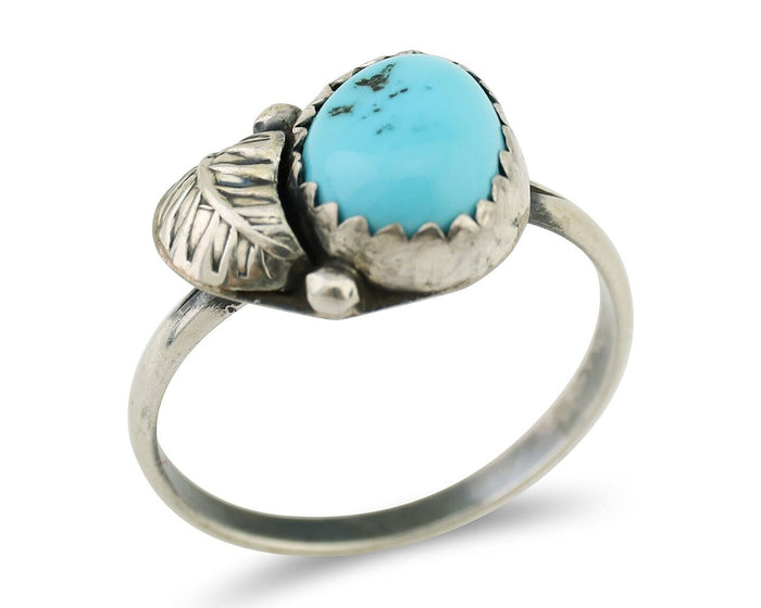 Navajo Ring 925 Silver Sleeping Beauty Turquoise Native American Artist C.80's