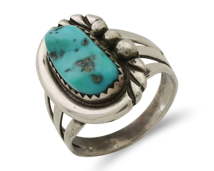 Navajo Ring 925 Silver Sleeping Beauty Turquoise Native American Artist C.80's