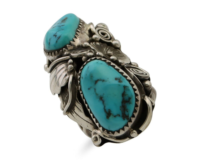 Navajo Ring 925 Silver Sleeping Beauty Turquoise Native American Artist C.80's