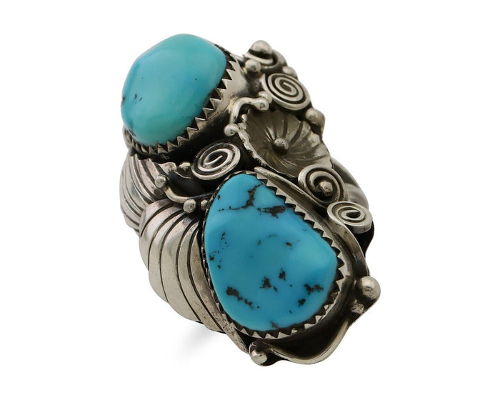 Navajo Ring 925 Silver Sleeping Beauty Turquoise Native American Artist C.80's