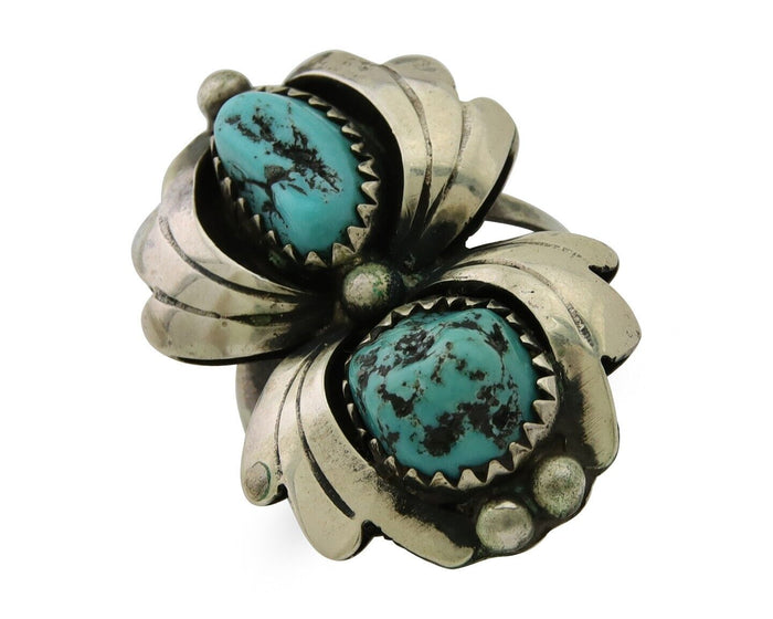 Navajo Ring 925 Silver Sleeping Beauty Turquoise Native American Artist C.80's