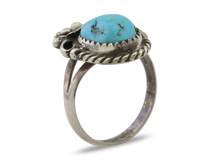 Navajo Ring 925 Silver Sleeping Beauty Turquoise Native American Artist C.80's