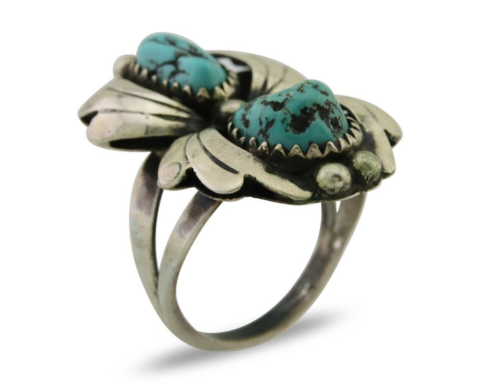 Navajo Ring 925 Silver Sleeping Beauty Turquoise Native American Artist C.80's