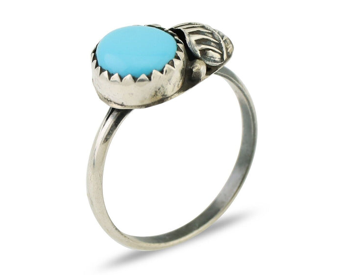 Navajo Ring 925 Silver Sleeping Beauty Turquoise Native American Artist C.80's