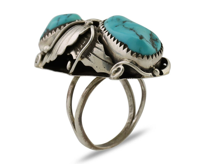 Navajo Ring 925 Silver Sleeping Beauty Turquoise Native American Artist C.80's