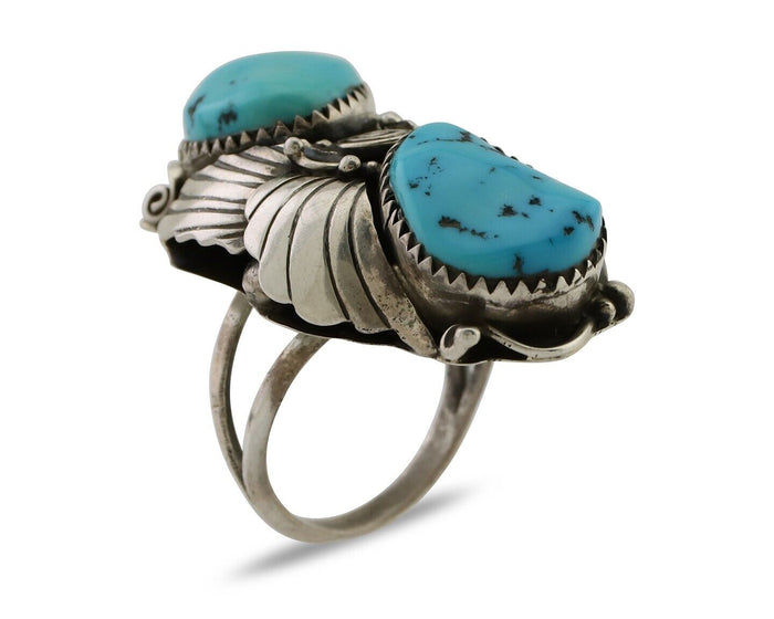 Navajo Ring 925 Silver Sleeping Beauty Turquoise Native American Artist C.80's