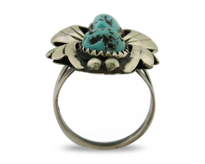 Navajo Ring 925 Silver Sleeping Beauty Turquoise Native American Artist C.80's