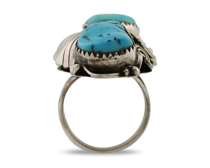 Navajo Ring 925 Silver Sleeping Beauty Turquoise Native American Artist C.80's
