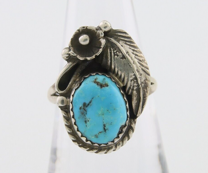 Navajo Ring 925 Silver Sleeping Beauty Turquoise Native American Artist C.80's