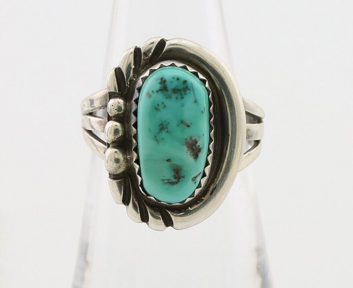 Navajo Ring 925 Silver Sleeping Beauty Turquoise Native American Artist C.80's