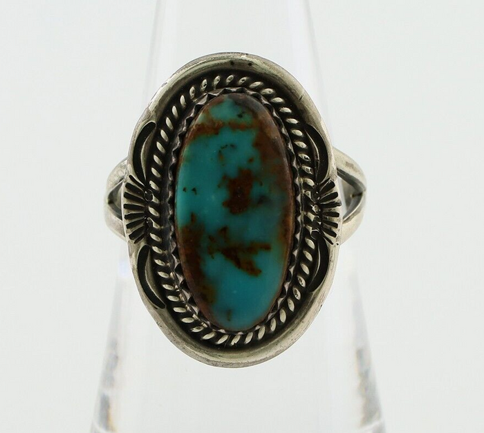 Navajo Ring 925 Silver Sleeping Beauty Turquoise Native American Artist C.80's