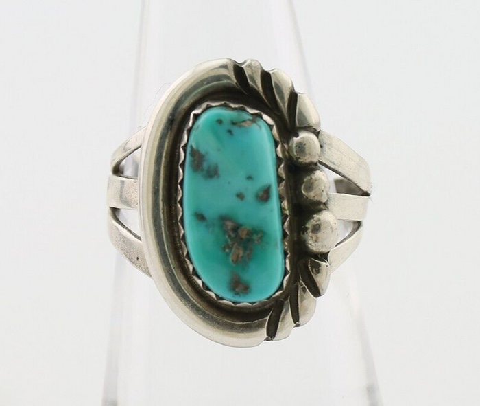 Navajo Ring 925 Silver Sleeping Beauty Turquoise Native American Artist C.80's